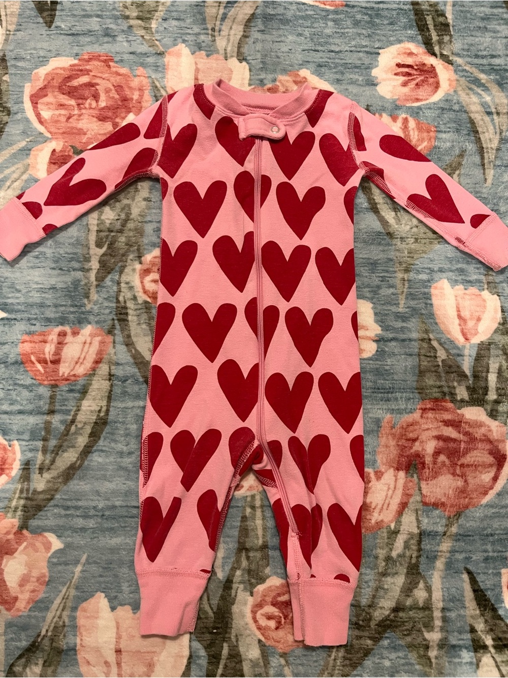 Hanna Andersson Pink & Red Heart Print One-Piece Romper
